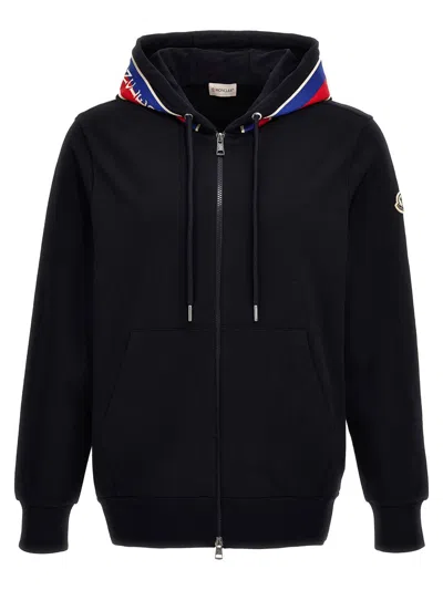 Moncler Contrast Band Hoodie In Blue