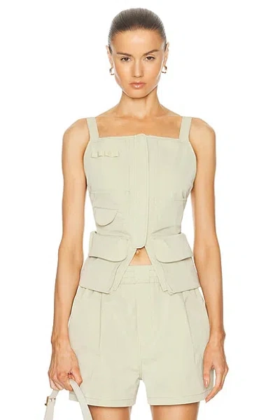 Grlfrnd Tech Gabardine Apron Top In Light Olive