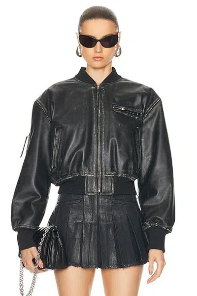 Acne Studios Cropped Leather Bomber Jacket In Black