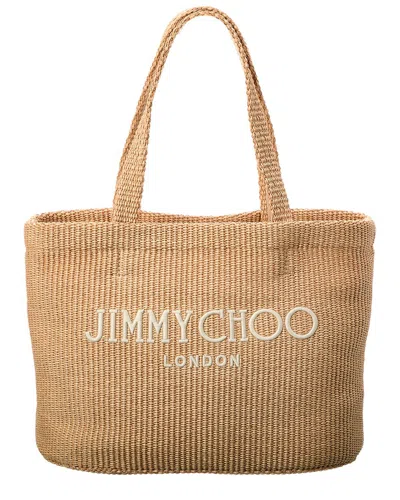 Jimmy Choo Logo Embroidered Woven Tote Bag In Beige