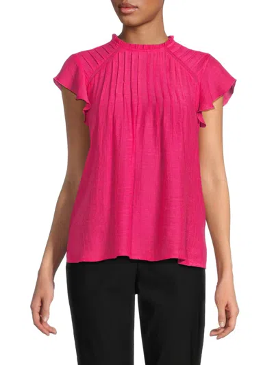 Nanette Lepore Cap Sleeve Pleated Top In Rose Tropic