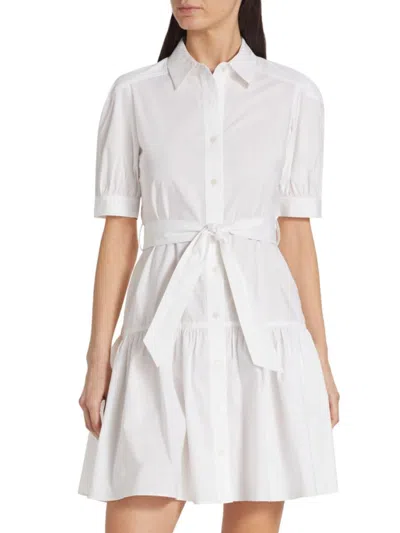 Derek Lam 10 Crosby Gathered Cotton-blend Poplin Mini Shirt Dress In White