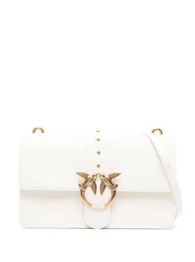 Pinko Classic Love Bag Icon White Shoulder Bag With Logo Patch In Smooth Leather Woman