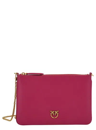 Pinko 'flat Love Bag' Dark Pink Shoulder Bag With Logo Patch In Smooth Leather Woman
