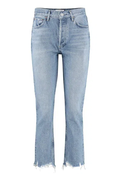 Agolde Riley Cropped Straight Leg Jeans In Denim
