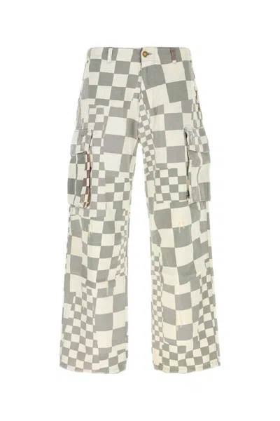 Erl Printed Denim Cargo Jeans In Checked