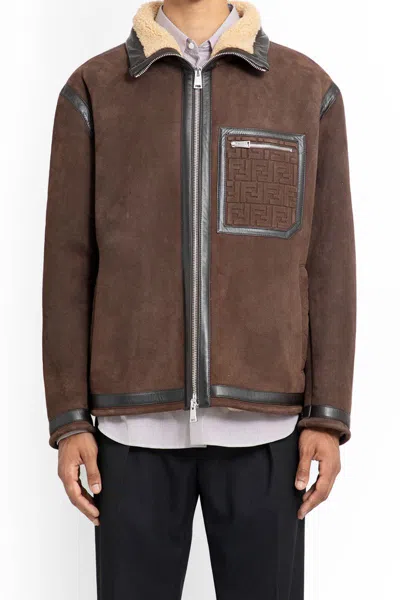 Fendi Leather Jackets In Brown