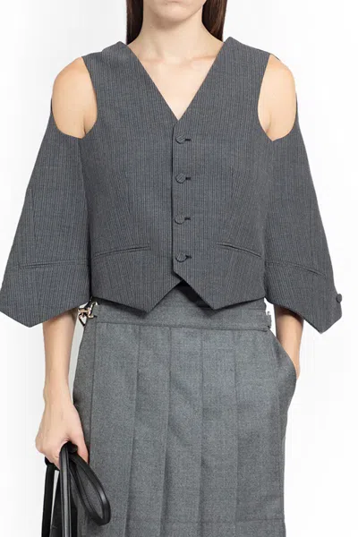 Fendi Deconstructed Pinstripe Wool Waistcoat In Grey