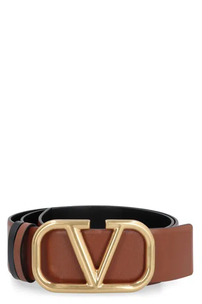 Valentino Garavani Valentino  - Reversible Leather Belt In Brown