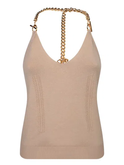 Moschino Open Back Chain Link Top In Beige