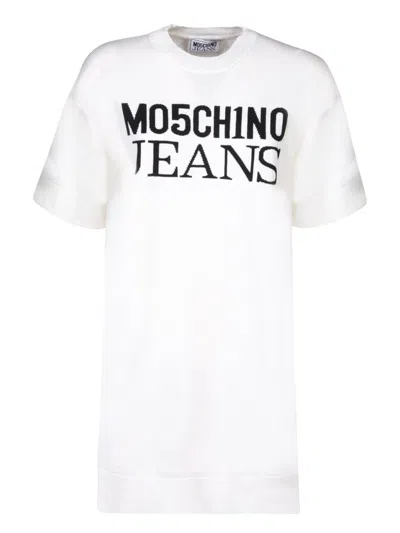 Moschino Jeans Logo Printed Crewneck T In White