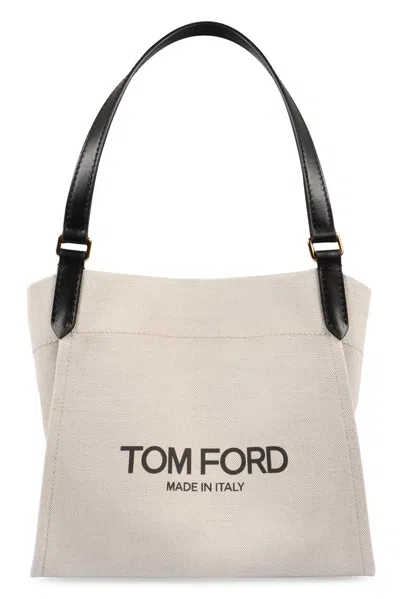 Tom Ford Amalfi Logo Print Small Tote Bag In Beige