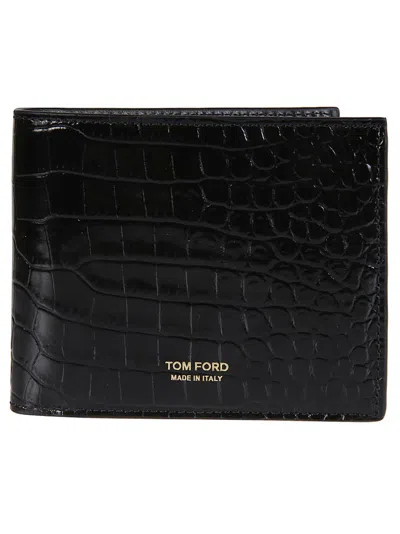 Tom Ford Logo Detailed Bifold Wallet In Black