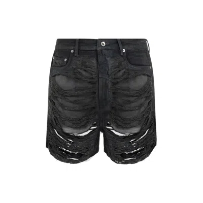 Rick Owens Drkshdw Geth Distressed Shorts In Black