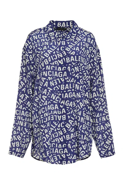 Balenciaga Printed Silk Pajama Blouse In Blue