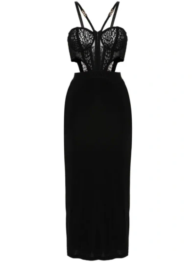 Versace Jeans Couture Lace Bustier Midi Bodycon Dress In Black