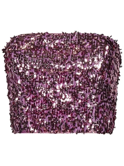 Rotate Birger Christensen + Net Sustain Emili Strapless Cropped Sequined Recycled-tulle Top In Pink