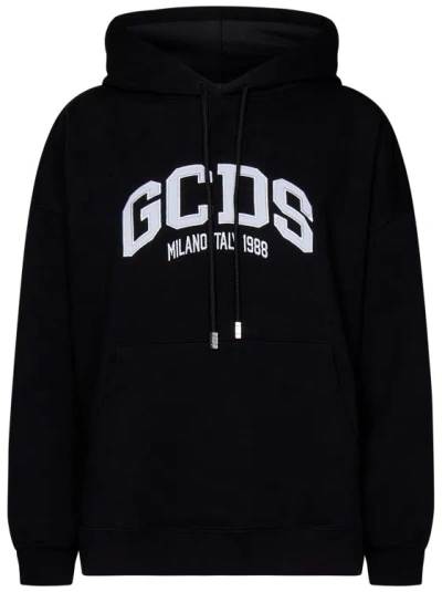 Gcds Lounge Logo Cotton Hoodie In Black