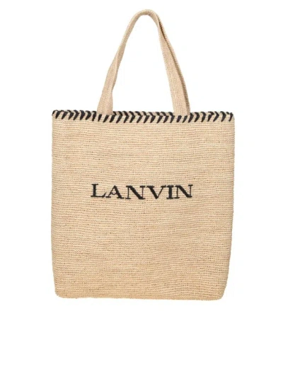 Lanvin Tote Bag In Raffia With Embroidery In Neutrals