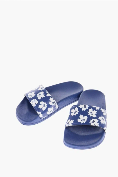 Dsquared2 All-over Logo Printed Sliders In Blue