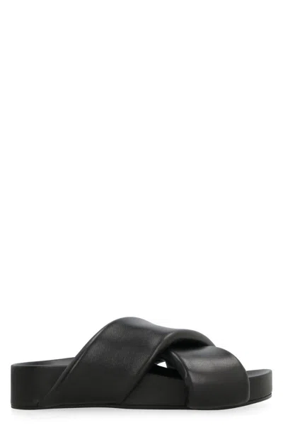 Jil Sander Leather Slides In Black