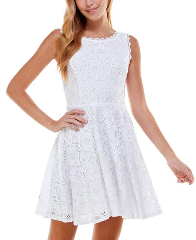 City Studios Juniors' Lace Fit & Flare Dress In White