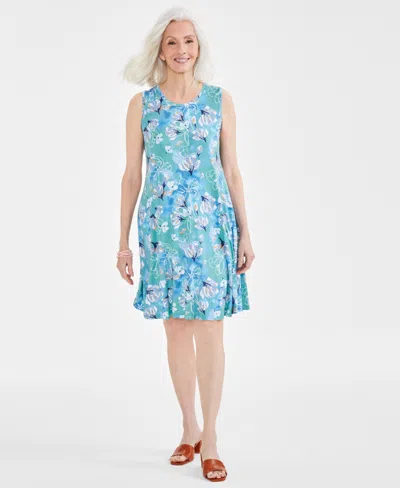 Style & Co Women's Printed Sleeveless Knit Flip Flop Dress, Created For Macy's In Arles Floral Teal