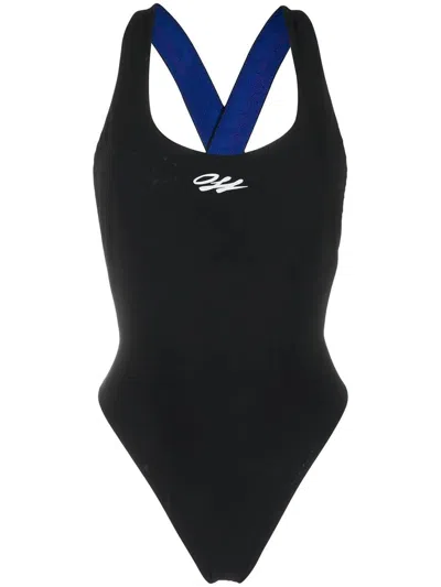 Off-white Swimsuit With Logo Strap In Black