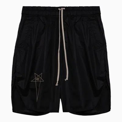 Rick Owens Nylon Bermuda Shorts With Logo In Black