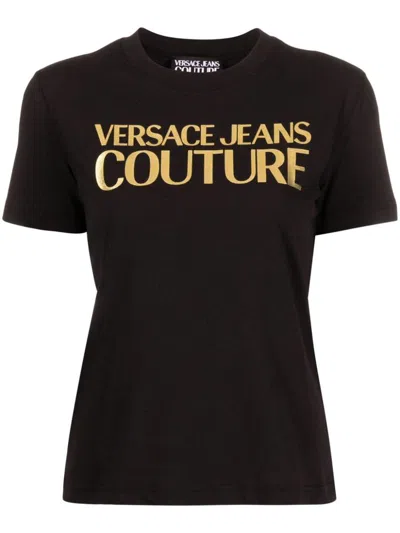 Versace Jeans Couture T-shirt With Logo In Nero E Oro