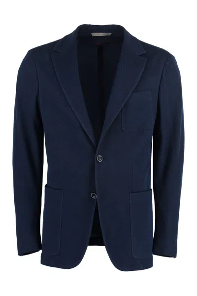 Canali Single-breasted Knit Blazer In Blue
