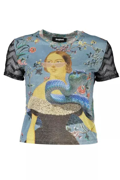 Desigual Ethereal Printed Tee With Women's Contrasts In Blue