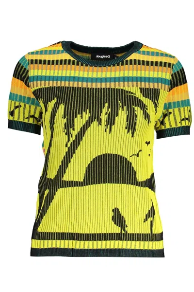 Desigual Chic Sunset Contrast Detail Women's Top In Yellow