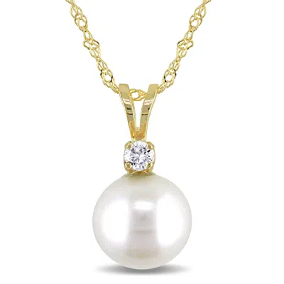 Mimi & Max 8-8.5mm Cultured Freshwater Pearl And Diamond Necklace In 14k Yellow Gold In White