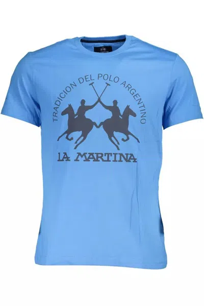 La Martina Regal Cotton Tee With Classic Men's Print In Blue