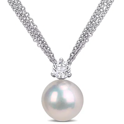 Mimi & Max 11-12mm Cultured Freshwater Pearl And 5/8ct Tgw White Topaz Necklace In Sterling Silver