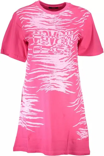 Cavalli Class Chic Print Short Sleeve Women's Dress In Pink