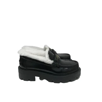 Dior Leather Logo Loafers In Black