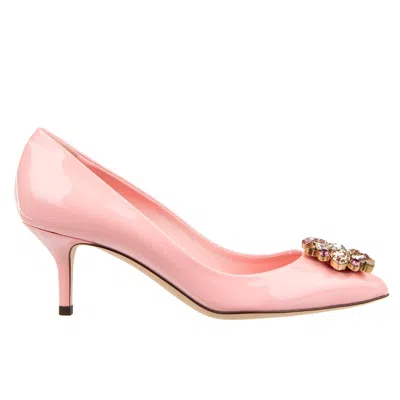 Dolce & Gabbana Crystal Embellished Suede Pumps In Pink