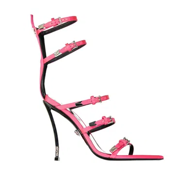 Versace Pin-point 120mm Strappy Sandals In Pink