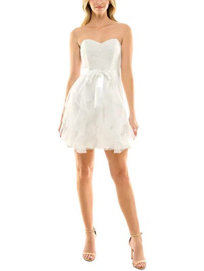 Pear Culture Juniors Womens Ruffled Above Knee Fit & Flare Dress In White