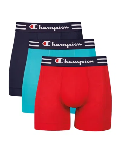 Champion Men's 3-pack Performance Boxer Briefs In Navy/teal/red In Multi
