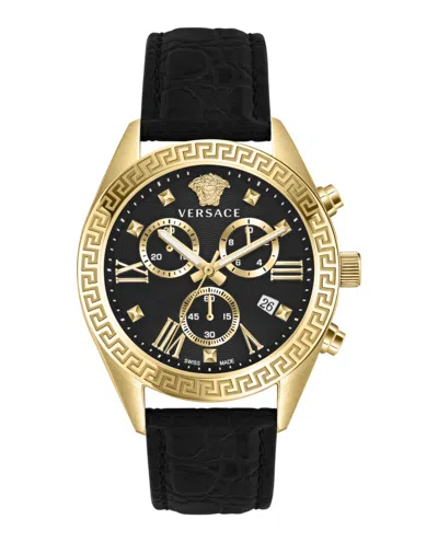 Versace Greca Chrono Leather Watch In Multi
