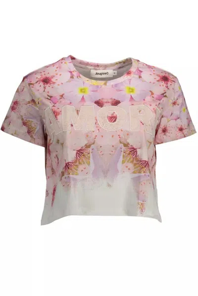 Desigual Chic Embroide Cotton Women's Tee In Pink