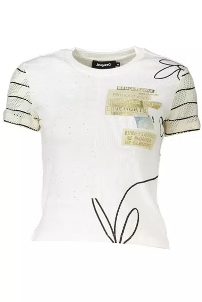 Desigual Chic Printed Tee With Contrast Women's Detail In White