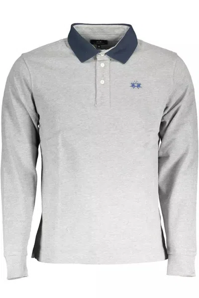 La Martina Elegant Long-sleeved Polo With Contrasting Men's Details In Grey