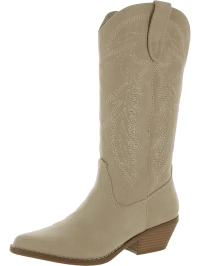 Madden Girl Redford Womens Faux Leather Knee-high Cowboy, Western Boots In Beige