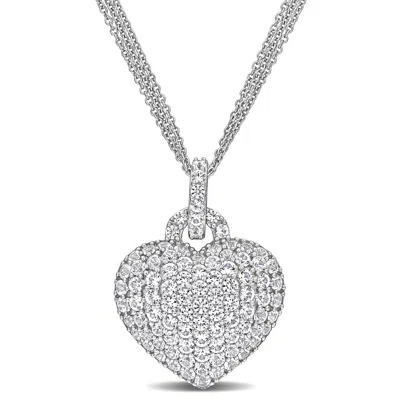 Mimi & Max 3 1/2ct Tgw Created White Sapphire Heart Pendant With Triple-strand Chain In Sterling Silver