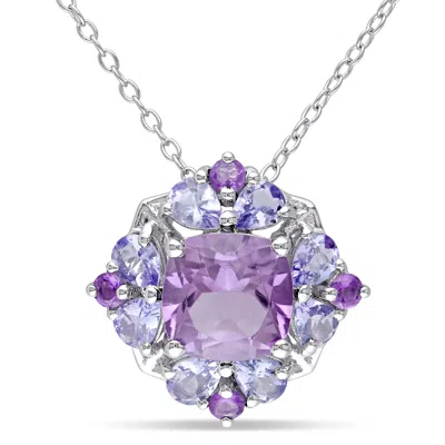 Mimi & Max 3ct Tgw Amethyst And Tanzanite Quatrefoil Floral Necklace In Sterling Silver In Multi