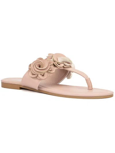 New York And Company Liana Womens Flower Design Flip-flops Thong Sandals In Beige